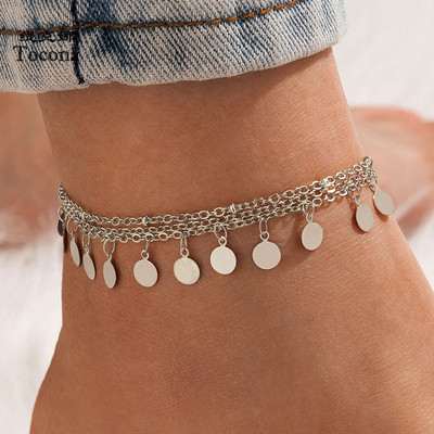 Tocona Charms pušķu potītes sievietēm vīriešiem Daudzslāņu ģeometriskā sakausējuma metāla regulējama pēdu ķēde Boho juvelierizstrādājumu aksesuāri