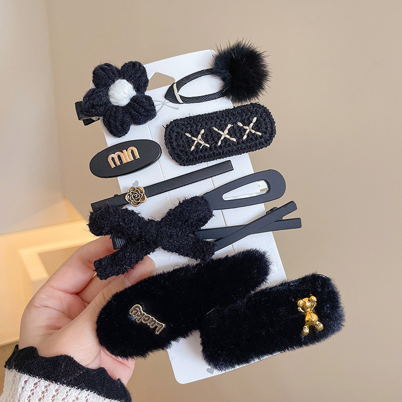 10 bucăți/set clemă de păr cu bile de pluș clemă pentru breton cu flori țesute agrafă pentru coafură pentru femei, iarna 2022, stil nou, agrafă pentru picior de rață