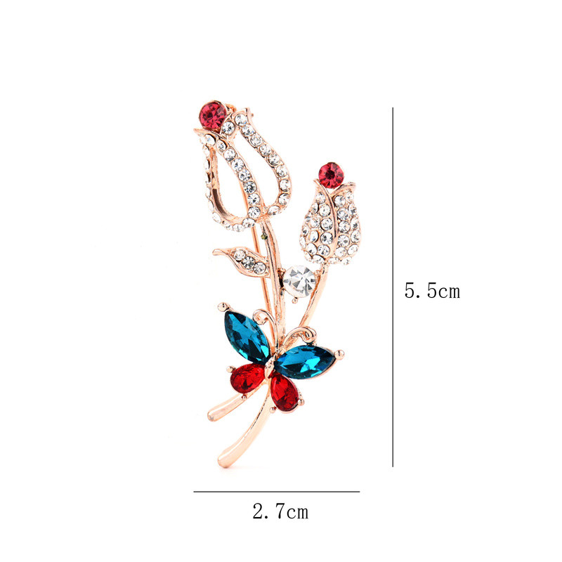 Broșă de lalele fluture multicoloră cu stras pentru femei Broșă de lux pentru petrecere de birou în 2 culori Bijuterii Cadouri