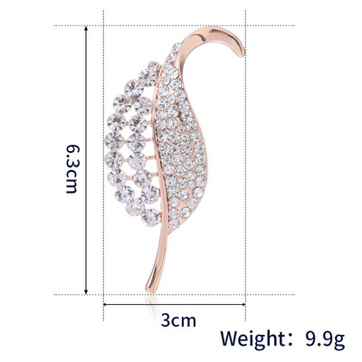 Xingyunday Broșă elegantă, nouă, trandafir auriu, cu frunze cu strasuri, pentru femei, bijuterii anuale pentru nuntă, lucrate manual