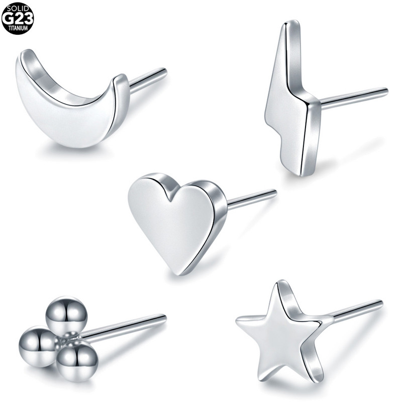 1PC titan Heart Star Moon fără fir Push Pin Labret Lip Piercing înlocuitori ureche cartilaj Helix cercei piercing bijuterii