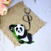 Kézzel készített arcil kulcstartó aranyos állati panda bambusz rozsdamentes acél kulcstartó kulcstartó nőknek lányoknak ajándék ékszer kiegészítők