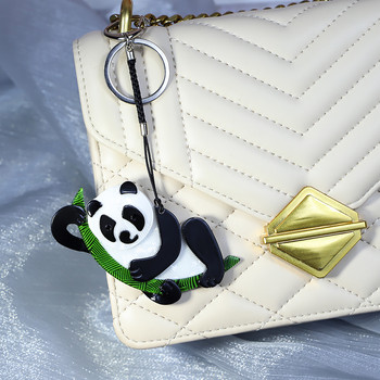 Χειροποίητο Arcylic Keychain Cute Animal Panda Bamboo από ανοξείδωτο ατσάλι Μπρελόκ για γυναίκες Δώρα για κορίτσια Αξεσουάρ κοσμημάτων