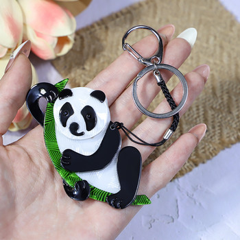 Χειροποίητο Arcylic Keychain Cute Animal Panda Bamboo από ανοξείδωτο ατσάλι Μπρελόκ για γυναίκες Δώρα για κορίτσια Αξεσουάρ κοσμημάτων