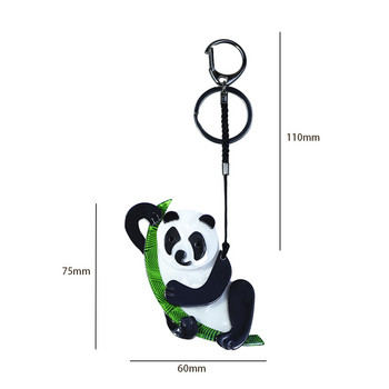 Χειροποίητο Arcylic Keychain Cute Animal Panda Bamboo από ανοξείδωτο ατσάλι Μπρελόκ για γυναίκες Δώρα για κορίτσια Αξεσουάρ κοσμημάτων