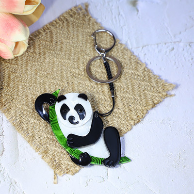 Kézzel készített arcil kulcstartó aranyos állati panda bambusz rozsdamentes acél kulcstartó kulcstartó nőknek lányoknak ajándék ékszer kiegészítők