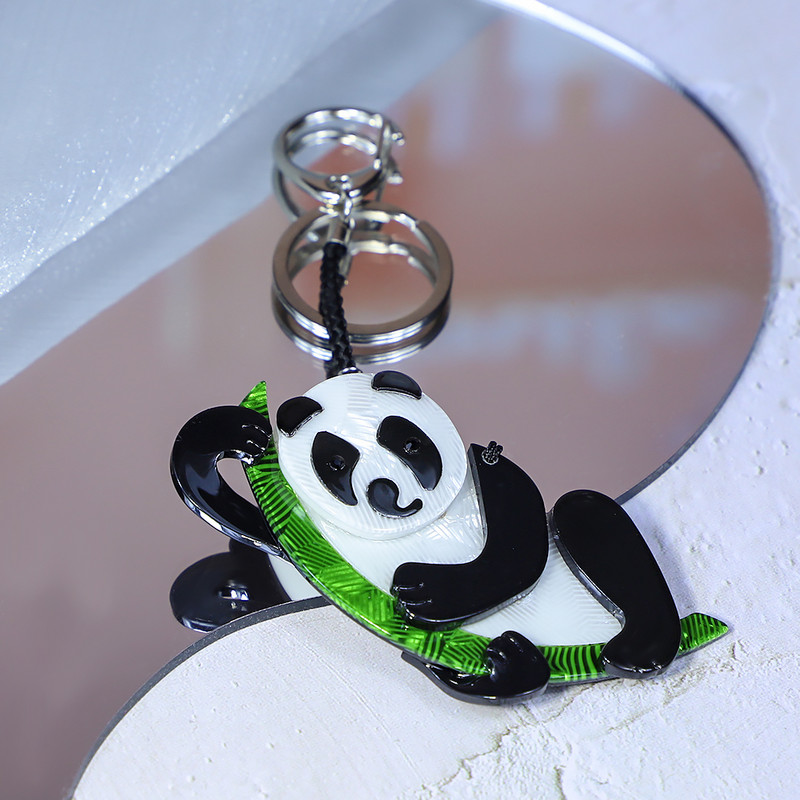Kézzel készített arcil kulcstartó aranyos állati panda bambusz rozsdamentes acél kulcstartó kulcstartó nőknek lányoknak ajándék ékszer kiegészítők
