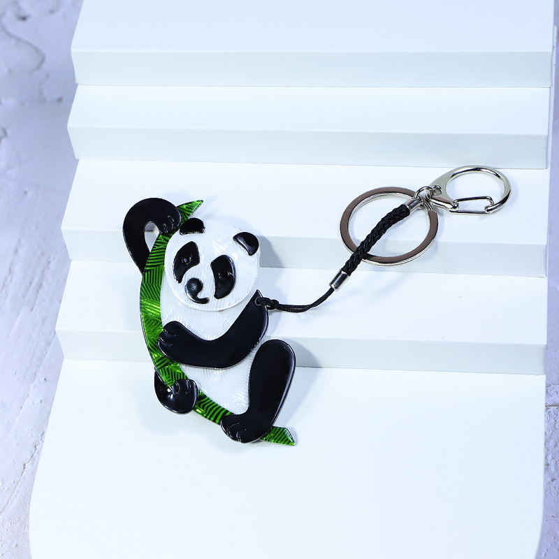 Kézzel készített arcil kulcstartó aranyos állati panda bambusz rozsdamentes acél kulcstartó kulcstartó nőknek lányoknak ajándék ékszer kiegészítők