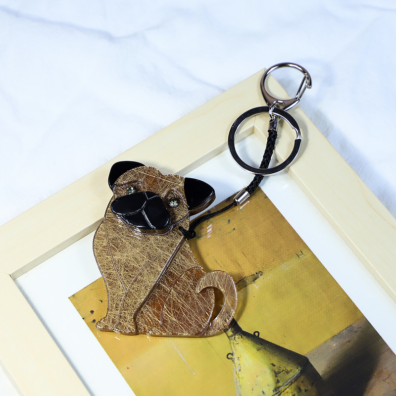 Brelocuri drăguțe din Arcylic lucrate manual, câine animal, breloc din oțel inoxidabil, lanț cheie pentru femei, fete, cadouri, accesorii de bijuterii