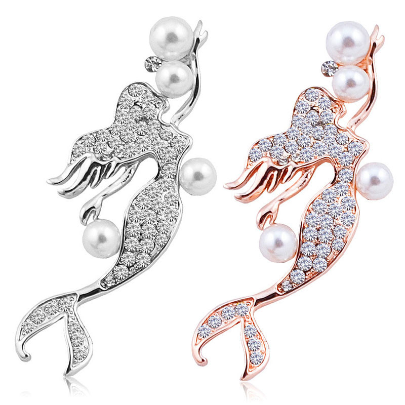 Frumusețe perla sirenă broșe bijuterii de lux femeie cristal stras palton pin moda simplă eșarfă cataramă accesorii femei