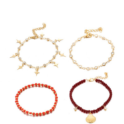 Tocona 4 buc/seturi Lanț pentru picioare boem, glezne cu margele colorate, ochi, pepene verde, piatră naturală, bijuterii de vară pentru femei 8369