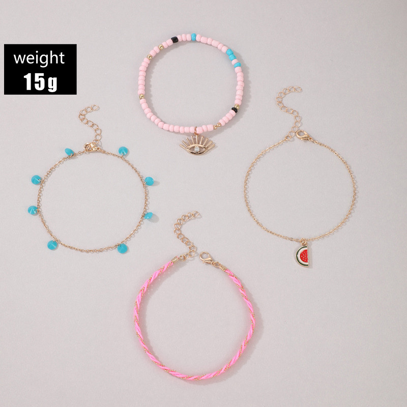 Tocona 4 buc/seturi Lanț pentru picioare boem, glezne cu margele colorate, ochi, pepene verde, piatră naturală, bijuterii de vară pentru femei 8369