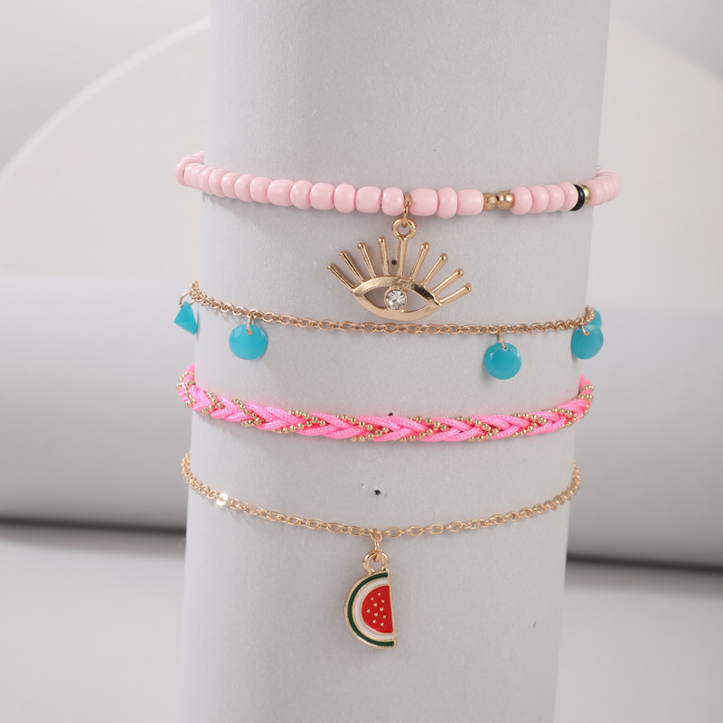 Tocona 4 buc/seturi Lanț pentru picioare boem, glezne cu margele colorate, ochi, pepene verde, piatră naturală, bijuterii de vară pentru femei 8369
