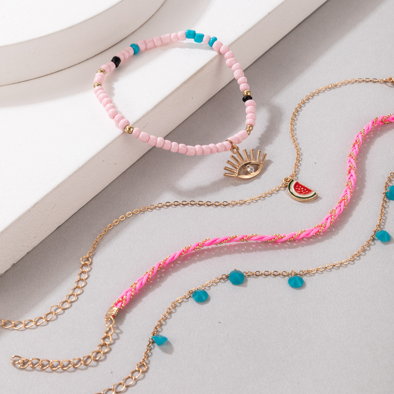 Tocona 4 buc/seturi Lanț pentru picioare boem, glezne cu margele colorate, ochi, pepene verde, piatră naturală, bijuterii de vară pentru femei 8369