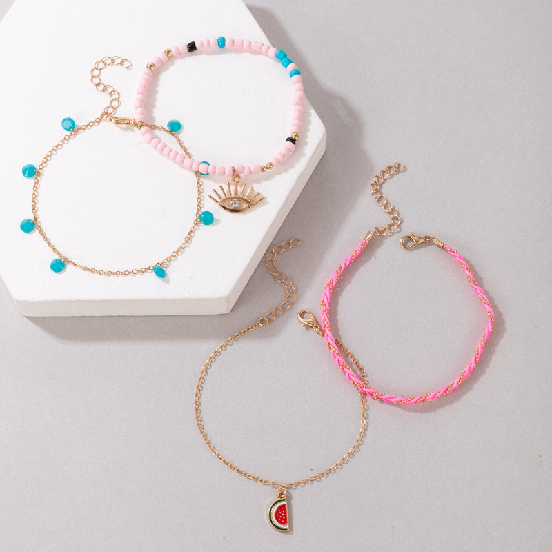 Tocona 4 buc/seturi Lanț pentru picioare boem, glezne cu margele colorate, ochi, pepene verde, piatră naturală, bijuterii de vară pentru femei 8369