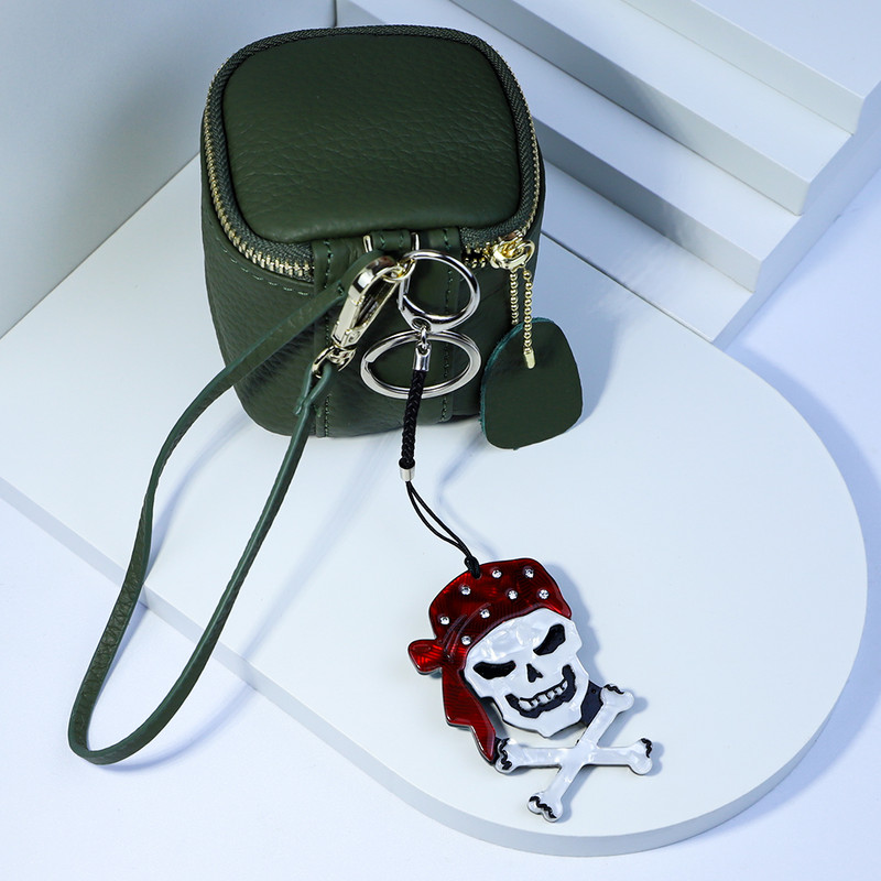 Încântător breloc punk arcylic, lucrat manual, cu craniu uman, breloc din oțel inoxidabil, lanț cheie pentru femei, fete, cadouri, accesorii de bijuterii
