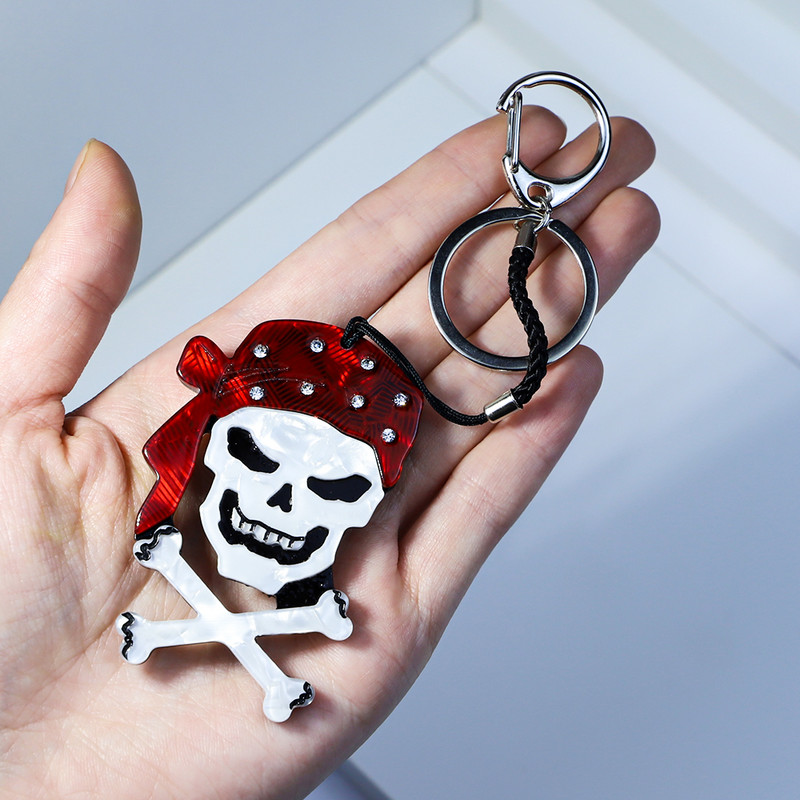 Încântător breloc punk arcylic, lucrat manual, cu craniu uman, breloc din oțel inoxidabil, lanț cheie pentru femei, fete, cadouri, accesorii de bijuterii