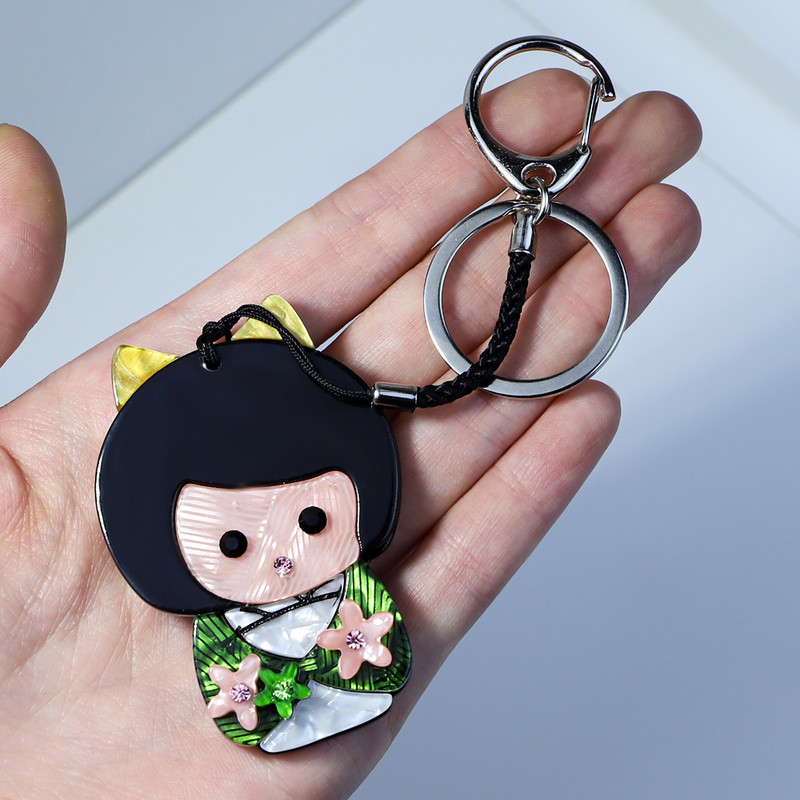 Breloc arcylic de modă nouă, realizat manual, pandantiv pentru fată umană, breloc de chei din oțel inoxidabil, pentru femei, copii, cadouri cu ridicata