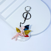 Încântător breloc arcylic lucrat manual, zână cu flori, breloc cheie din oțel inoxidabil, lanț cheie pentru femei, copii, bijuterii, accesorii cadou