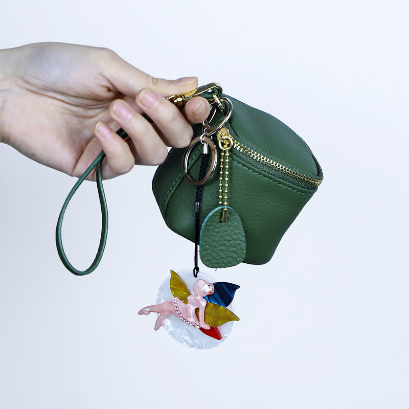 Încântător breloc arcylic lucrat manual, zână cu flori, breloc cheie din oțel inoxidabil, lanț cheie pentru femei, copii, bijuterii, accesorii cadou