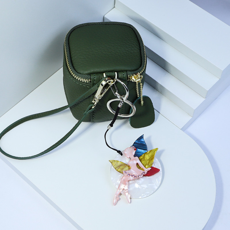 Încântător breloc arcylic lucrat manual, zână cu flori, breloc cheie din oțel inoxidabil, lanț cheie pentru femei, copii, bijuterii, accesorii cadou