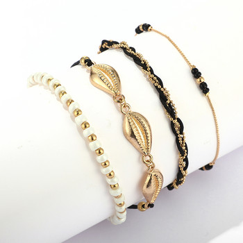 Tocona Bohemian Shell Beaded Anklets for Women Men Black Rope Star Butterfly Foot Chain Регулируеми бижута за жени Мъже