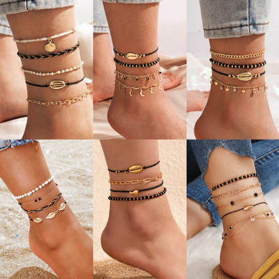 Tocona Bohemian Shell fāzēm potītes sievietēm vīriešiem melna virve Star Butterfly pēdu ķēde regulējama rotaslietas sievietēm vīriešiem