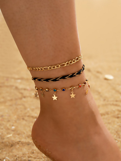 Tocona Boemia Shell Cu margele glezne pentru femei bărbați frânghie neagră stea fluture picior lanț bijuterii reglabile pentru femei bărbați