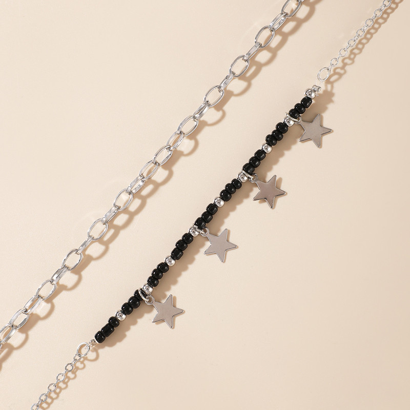 Tocona Boemia Shell Cu margele glezne pentru femei bărbați frânghie neagră stea fluture picior lanț bijuterii reglabile pentru femei bărbați