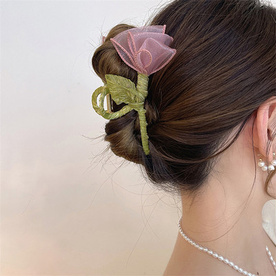 Koreai divatos cápacsipesz, 2022-es nyári női temperamentum, elegáns organza tulipán hajkarmok
