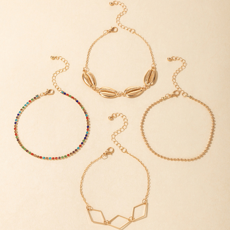 Tocona 4 buc/seturi Lanț pentru picioare colorat cu strasuri de culoare auriu Shell Hollow Geometric Aliaj Metal Bijuterii de vară Accesorii 17535