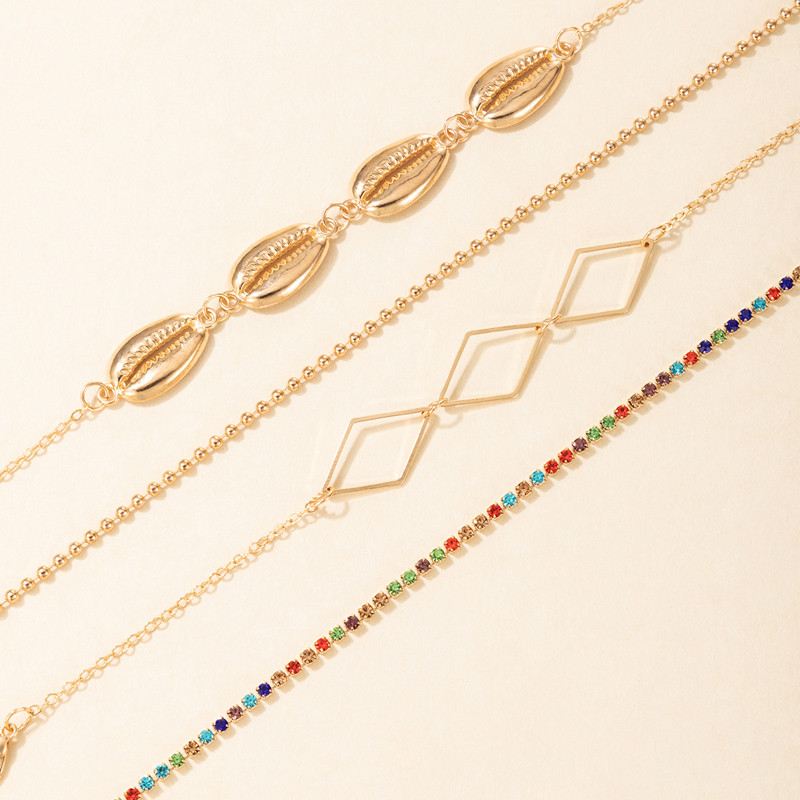 Tocona 4 buc/seturi Lanț pentru picioare colorat cu strasuri de culoare auriu Shell Hollow Geometric Aliaj Metal Bijuterii de vară Accesorii 17535