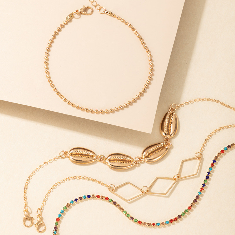 Tocona 4 buc/seturi Lanț pentru picioare colorat cu strasuri de culoare auriu Shell Hollow Geometric Aliaj Metal Bijuterii de vară Accesorii 17535