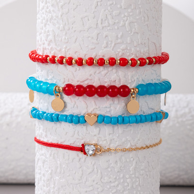 Tocona 6 buc/set gleznă colorată, lucrată manual, cu mărgele, pentru femei, reglabilă, inimă, cristal strălucitor, frânghie, picior, lanț, bijuterii 8838