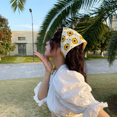 Moda coreeană Daisy Hand Croșetat Triunghi Triunghi Esarfă Fată Vară Bandana Turban Bentițe pentru femei Accesorii pentru păr Y2K