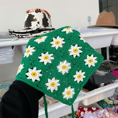 Moda coreeană Daisy Hand Croșetat Triunghi Triunghi Esarfă Fată Vară Bandana Turban Bentițe pentru femei Accesorii pentru păr Y2K