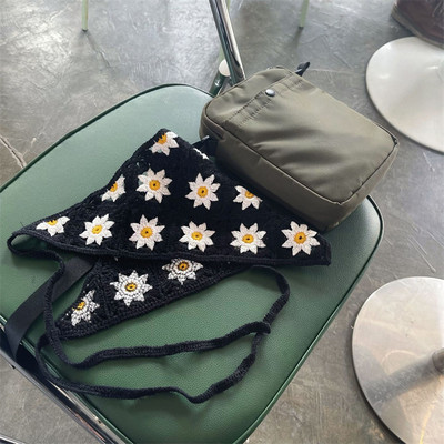 Moda coreeană Daisy Hand Croșetat Triunghi Triunghi Esarfă Fată Vară Bandana Turban Bentițe pentru femei Accesorii pentru păr Y2K
