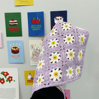 Moda coreeană Daisy Hand Croșetat Triunghi Triunghi Esarfă Fată Vară Bandana Turban Bentițe pentru femei Accesorii pentru păr Y2K