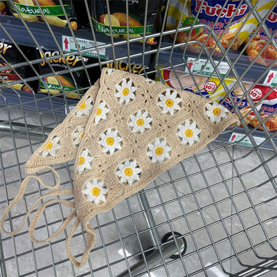 Moda coreeană Daisy Hand Croșetat Triunghi Triunghi Esarfă Fată Vară Bandana Turban Bentițe pentru femei Accesorii pentru păr Y2K