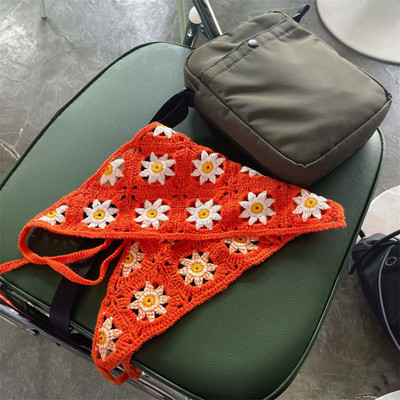 Moda coreeană Daisy Hand Croșetat Triunghi Triunghi Esarfă Fată Vară Bandana Turban Bentițe pentru femei Accesorii pentru păr Y2K