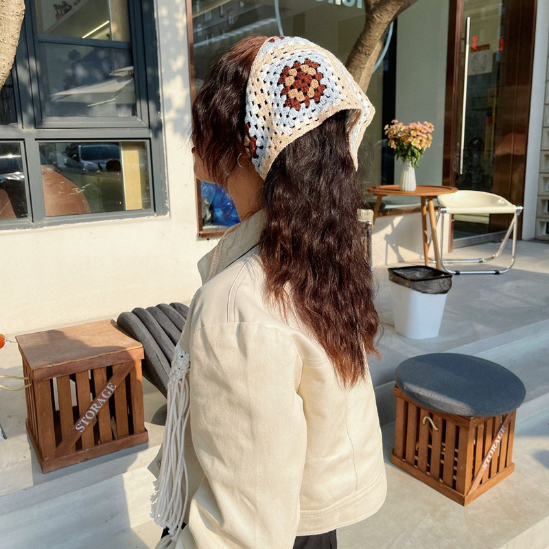 Moda coreeană Daisy Hand Croșetat Triunghi Triunghi Esarfă Fată Vară Bandana Turban Bentițe pentru femei Accesorii pentru păr Y2K