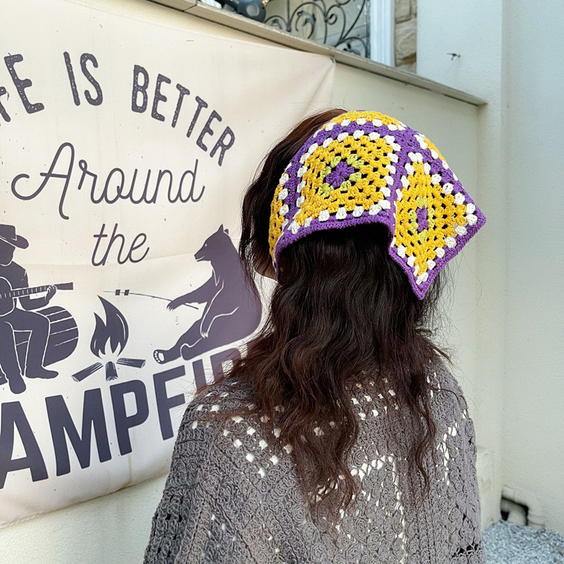 Moda coreeană Daisy Hand Croșetat Triunghi Triunghi Esarfă Fată Vară Bandana Turban Bentițe pentru femei Accesorii pentru păr Y2K