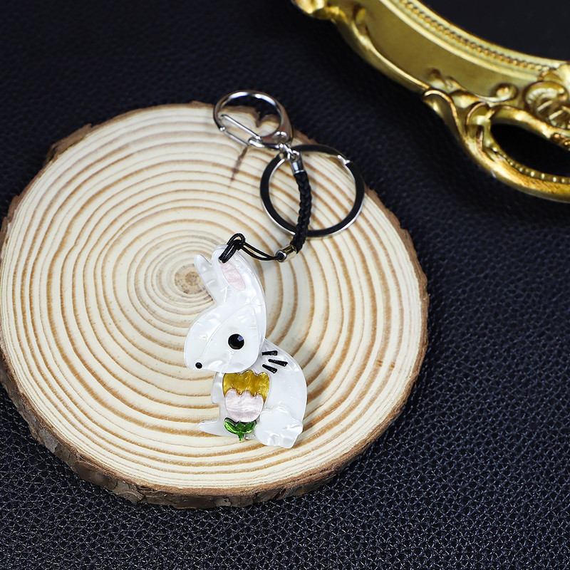 Breloc arcylic lucrat manual Iepure animal drăguț Breloc cheie din oțel inoxidabil pentru femei, fete, cadouri, accesorii de bijuterii