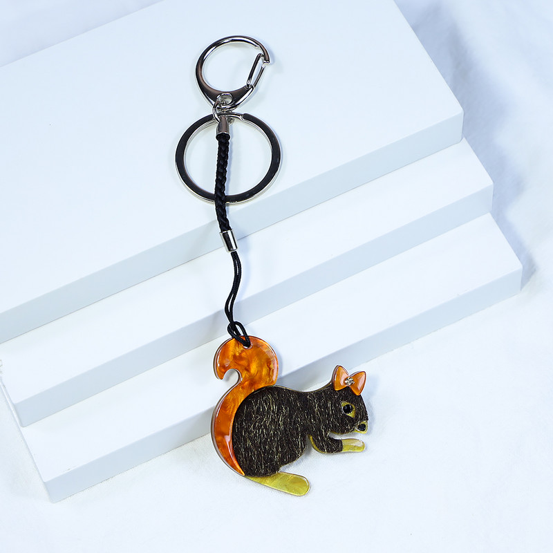 Ručne vyrobená arcylická kľúčenka s veveričkou z nehrdzavejúcej ocele, kľúčenka pre ženy a dievčatá, darčeky, šperky a doplnky.