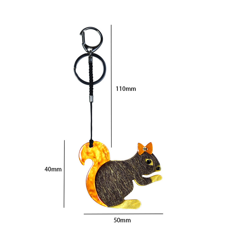 Ručne vyrobená arcylická kľúčenka s veveričkou z nehrdzavejúcej ocele, kľúčenka pre ženy a dievčatá, darčeky, šperky a doplnky.