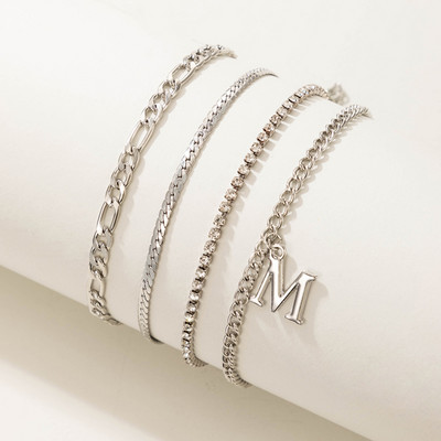 Tocona 4 buc/seturi Nou la modă, culoare argintie, litera M, lanț pentru picioare pentru femei, brelocuri, sandale desculțe din aliaj, gleznă reglabilă