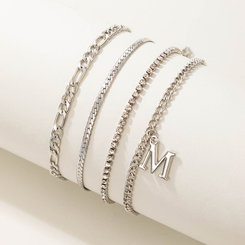 Tocona 4 buc/seturi Nou la modă, culoare argintie, litera M, lanț pentru picioare pentru femei, brelocuri, sandale desculțe din aliaj, gleznă reglabilă