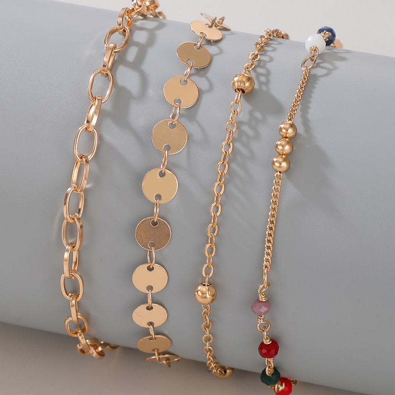Tocona 4 τμχ/σετ Πολύχρωμα ποδαράκια με χάντρες Charms Χρυσή γκοφρέτα από κράμα μετάλλων ρυθμιζόμενη αλυσίδα ποδιών Boho κοσμήματα για γυναίκες 15949