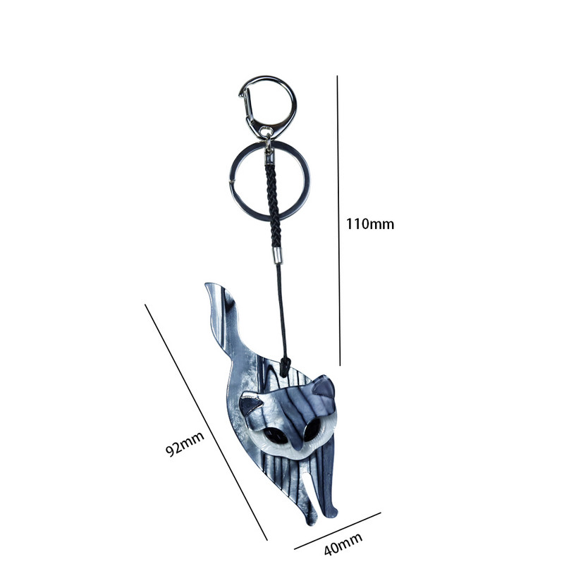 Încântător breloc arcylic lucrat manual, pisică animală, breloc cheie din oțel inoxidabil, lanț cheie pentru femei, fete, cadouri, accesorii de bijuterii lucrate manual