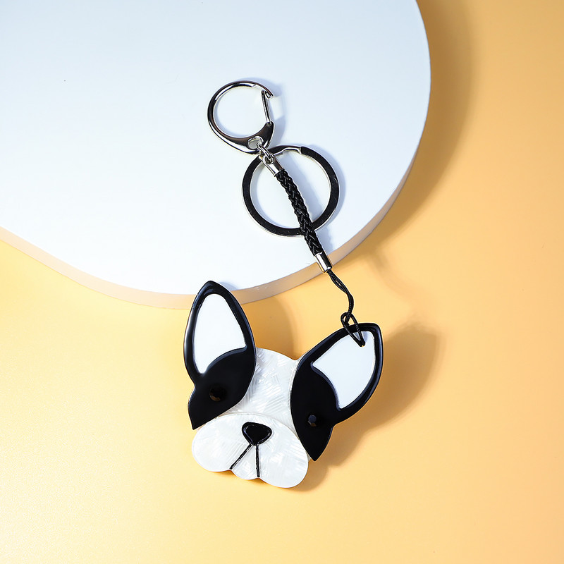 Breloc pentru câine cu farmec arcylic de modă, drăguț cu pandantiv cu animale, suport pentru chei din oțel inoxidabil, cadou pentru bărbați, femei, accesorii